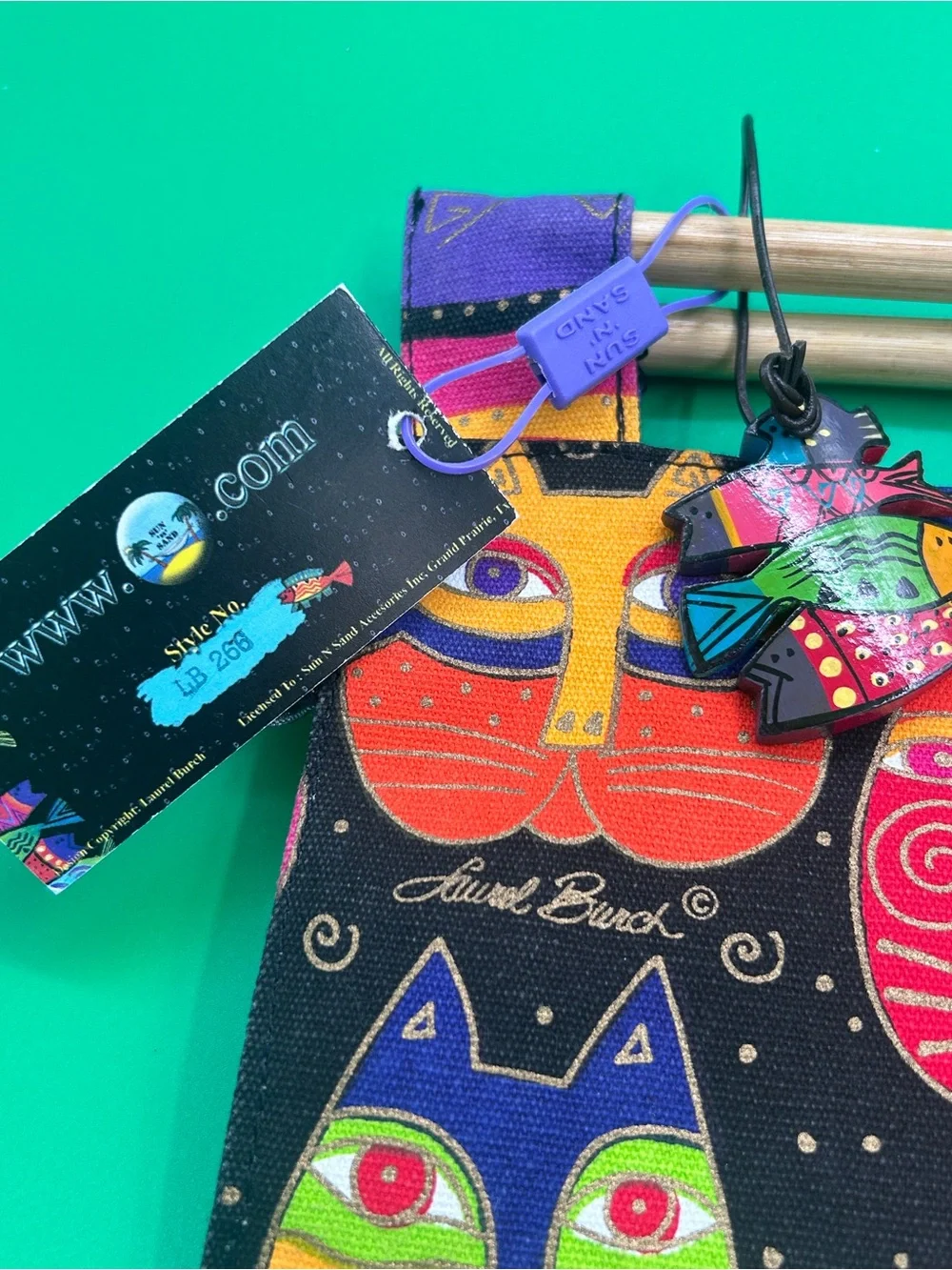 #1 Laurel Burch Black Multicolor Cat Clutch with Wooden Handle